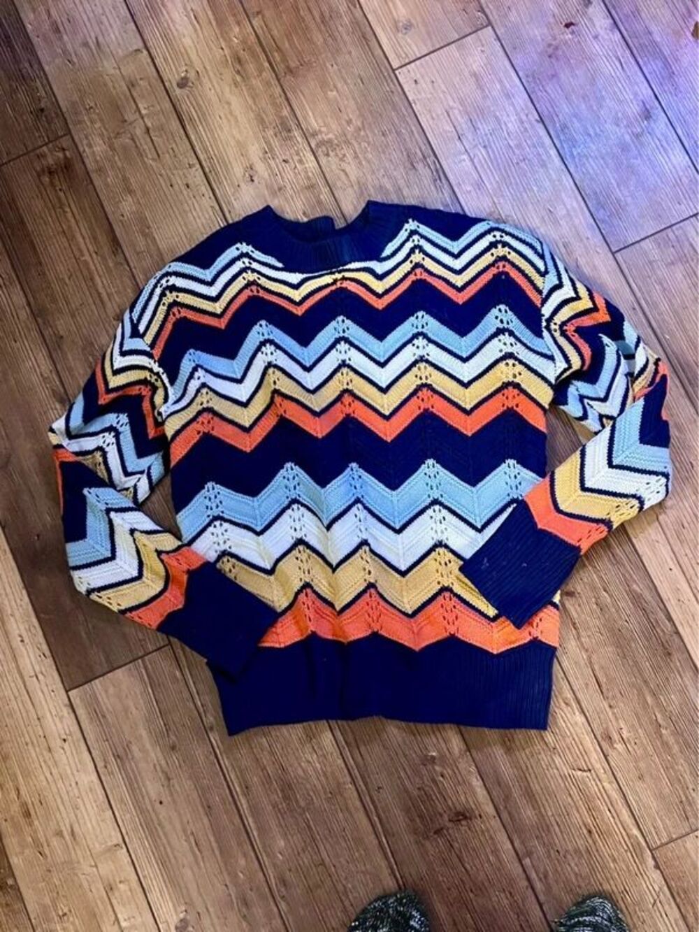Multi colored chevron-striped crewneck sweater